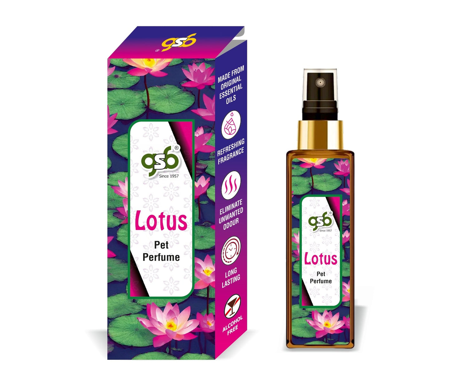 GSB Lotus Pet Perfume | Alcohol Free | Smell Remover | Keeps Coat Smelling Fresh | Long Lasting | Dog & Cat Cologne | For All Breeds