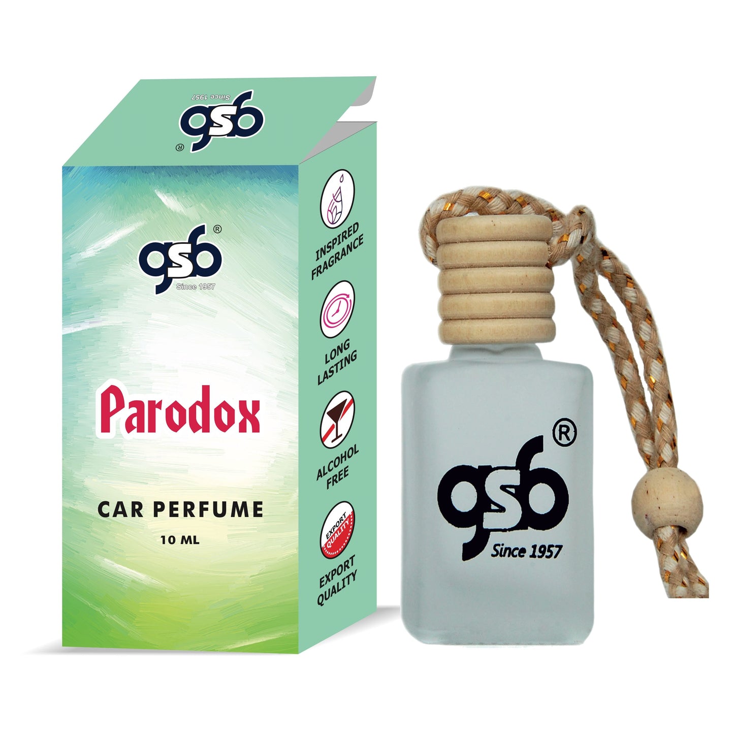 GSB Paradox Hanging Car Air Freshener Inspired From Parda Paradox | Natural Fragrance In Glass Bottle With Wooden Diffuser Lid | 10 Ml