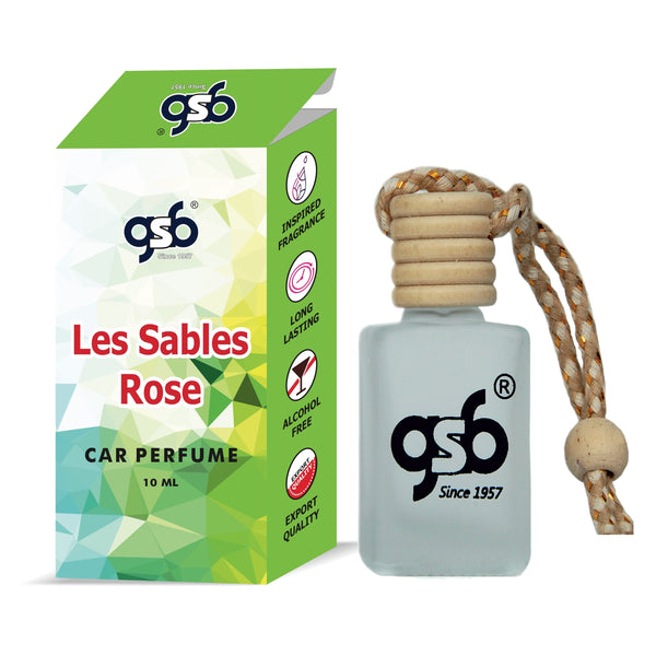 GSB Les Sables Rose Hanging Car Air Freshener Inspired From Vouis Luitton Les Sables Rose | Natural Fragrance In Glass Bottle With Wooden Diffuser Lid | 10 Ml