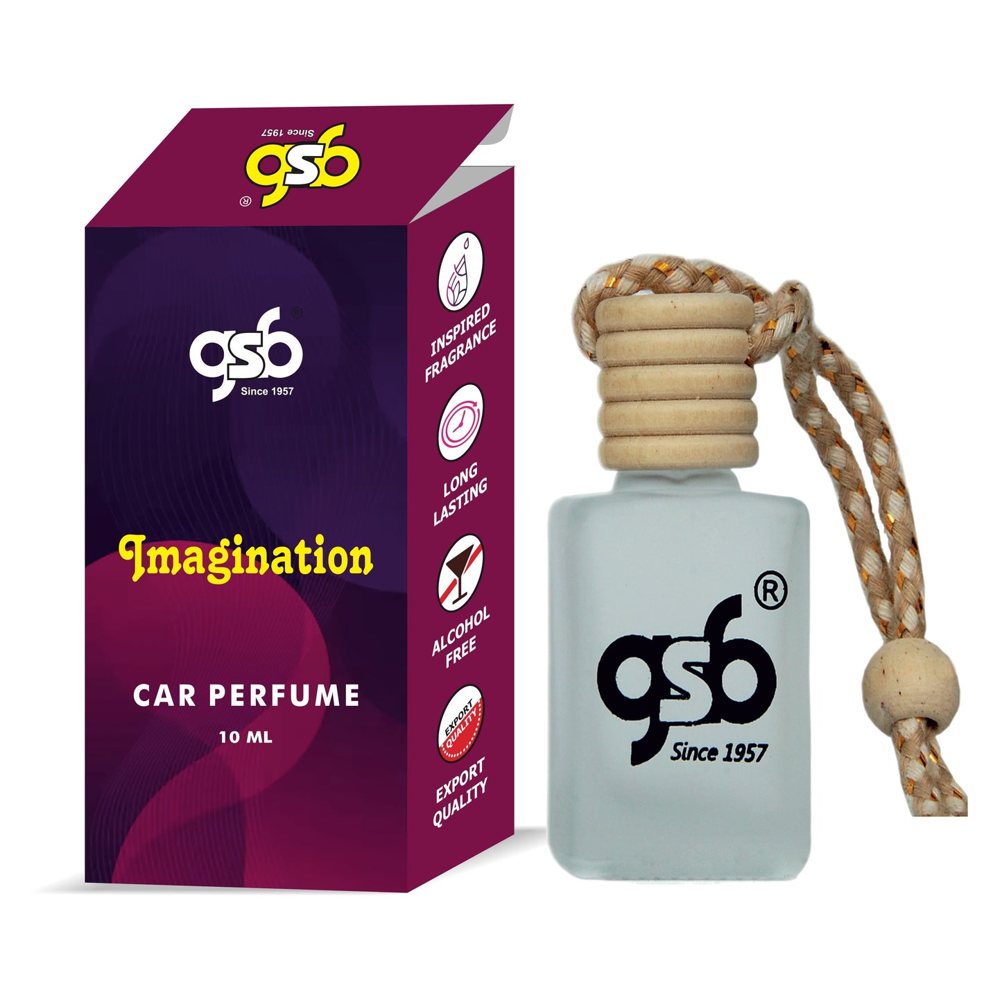 GSB Imagination Hanging Car Air Freshener Inspired From Vouis Luitton Imagination | Natural Fragrance In Glass Bottle With Wooden Diffuser Lid | 10 Ml