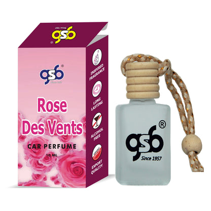 GSB Rose Des Vents Hanging Car Air Freshener Inspired From Vouis Luitton Rose Des Vents | Natural Fragrance In Glass Bottle With Wooden Diffuser Lid | 10 Ml