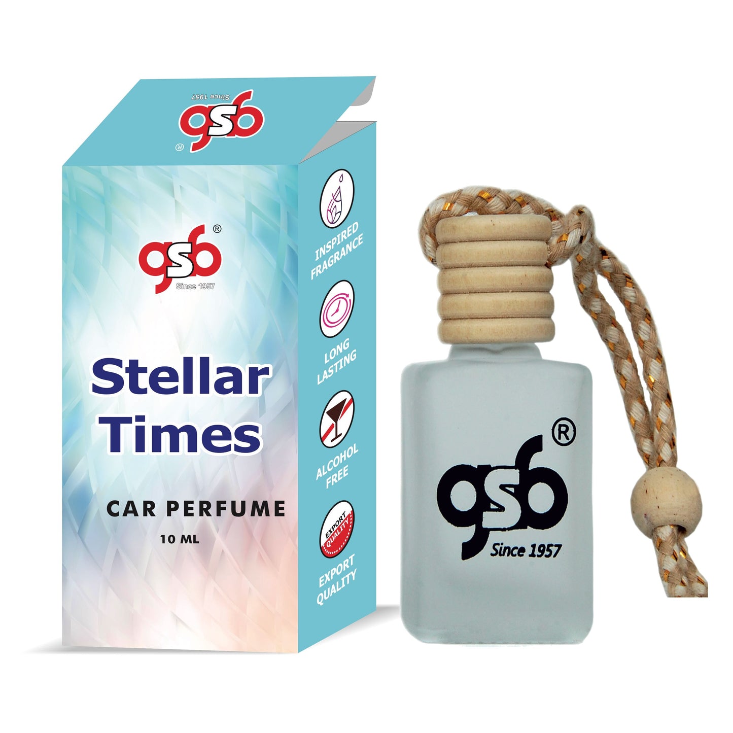 GSB Stellar Times Hanging Car Air Freshener Inspired From Vouis Luitton Stellar Times | Natural Fragrance In Glass Bottle With Wooden Diffuser Lid | 10 Ml