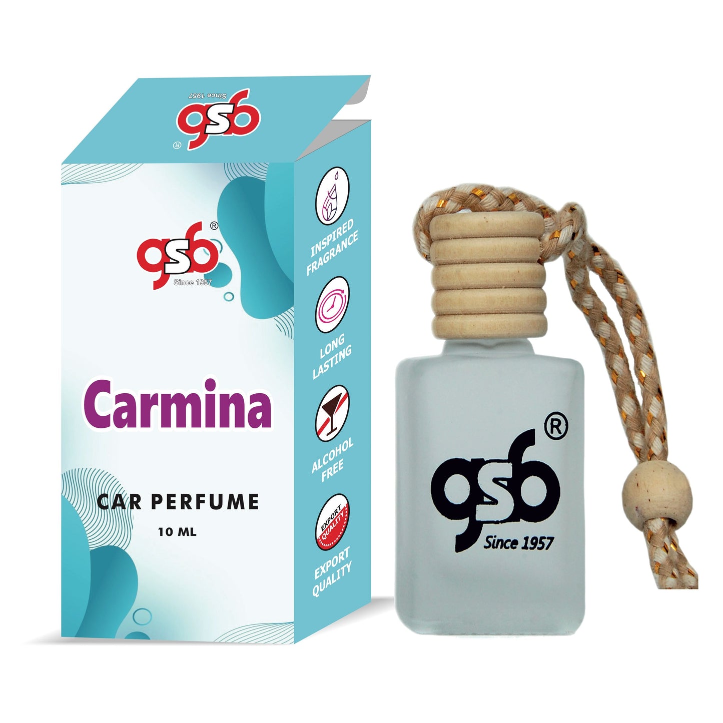 GSB Carmina Hanging Car Air Freshener Inspired From Greed Carmina | Natural Fragrance In Glass Bottle With Wooden Diffuser Lid | 10 Ml