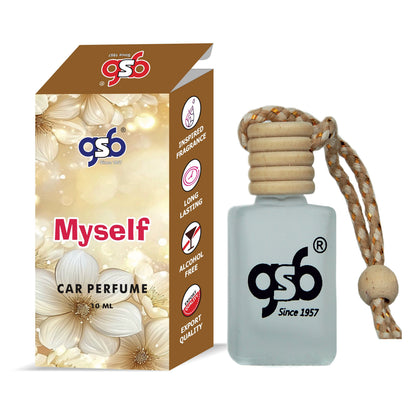 GSB Myself Hanging Car Air Freshener Inspired From Ysl Myself | Natural Fragrance In Glass Bottle With Wooden Diffuser Lid | 10 Ml