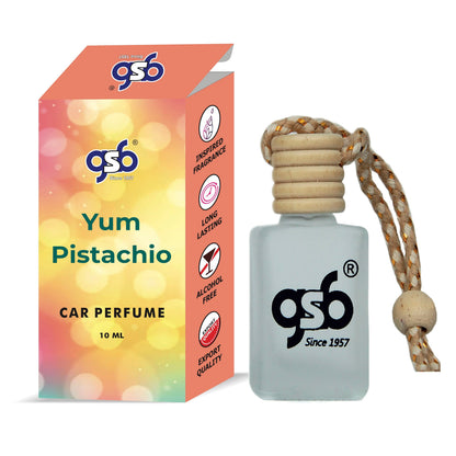 GSB Yum Pistachio Hanging Car Air Freshener Inspired From Kyali Yum Pistachio | Natural Fragrance In Glass Bottle With Wooden Diffuser Lid | 10 Ml