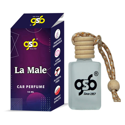 GSB La Male Hanging Car Air Freshener Inspired From Jane Paul Gualiter La Male | Natural Fragrance In Glass Bottle With Wooden Diffuser Lid | 10 Ml
