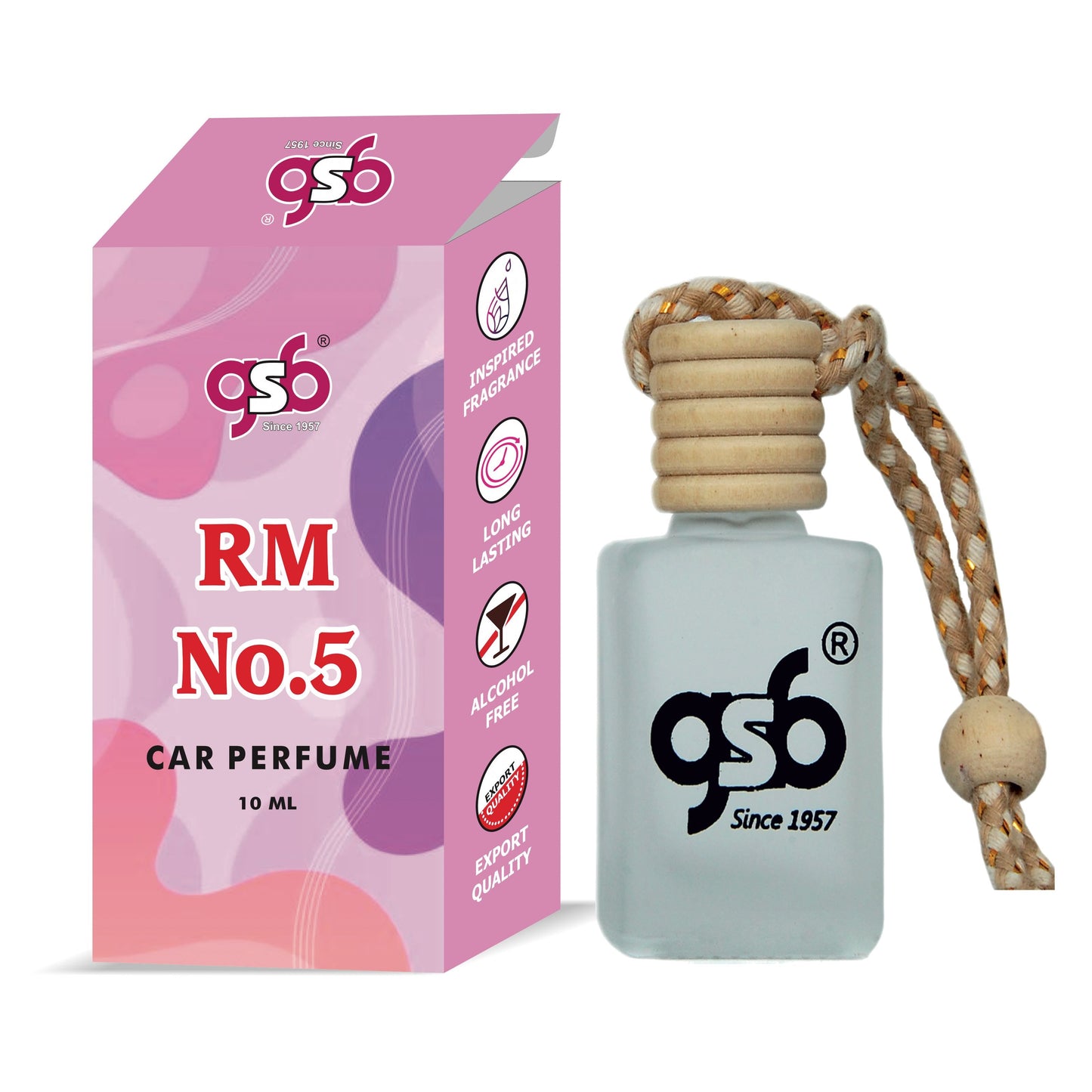 GSB RM No. 5 Hanging Car Air Freshener Inspired From Rosedo Matu RM No. 5 | Natural Fragrance In Glass Bottle With Wooden Diffuser Lid | 10 Ml
