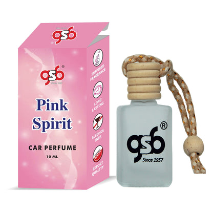 GSB Pink Spirit Hanging Car Air Freshener Inspired From Vitorcia Secret Pink Spirit | Natural Fragrance In Glass Bottle With Wooden Diffuser Lid | 10 Ml