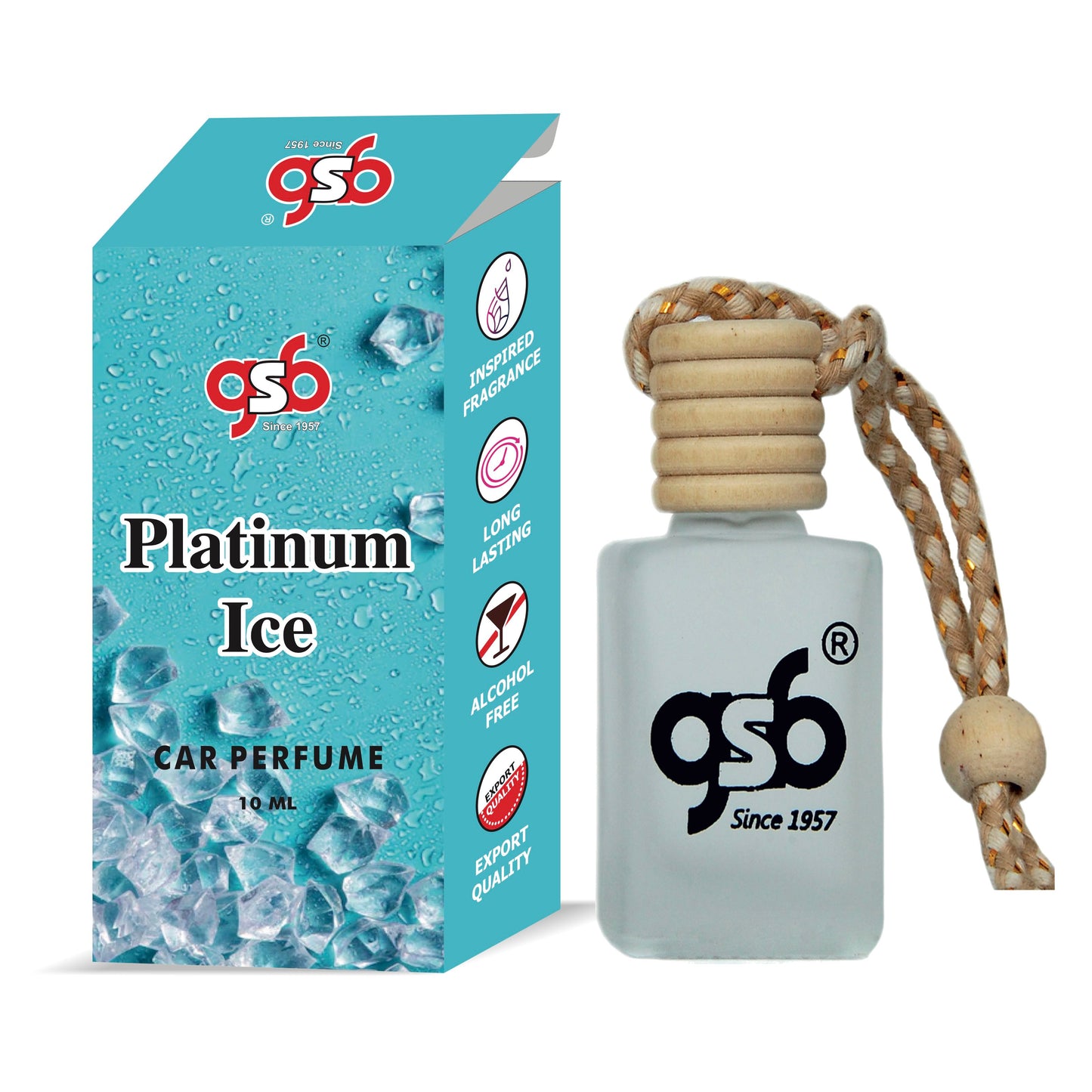 GSB Platinum Ice Hanging Car Air Freshener Inspired From Vitorcia Secret Platinum Ice | Natural Fragrance In Glass Bottle With Wooden Diffuser Lid | 10 Ml
