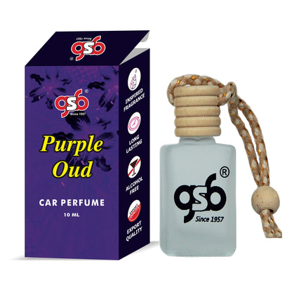 GSB Purple Oud Hanging Car Air Freshener Inspired From Doir Purple Oud | Natural Fragrance In Glass Bottle With Wooden Diffuser Lid | 10 Ml