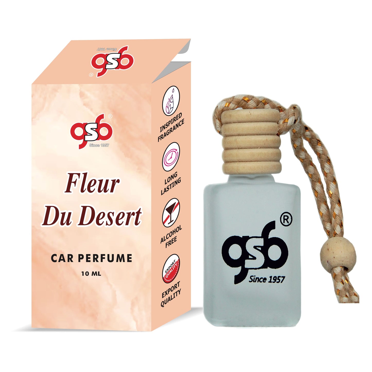 GSB Fleur Du Desert Hanging Car Air Freshener Inspired From Vouis Luitton Fleur Du Desert | Natural Fragrance In Glass Bottle With Wooden Diffuser Lid | 10 Ml
