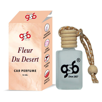 GSB Fleur Du Desert Hanging Car Air Freshener Inspired From Vouis Luitton Fleur Du Desert | Natural Fragrance In Glass Bottle With Wooden Diffuser Lid | 10 Ml