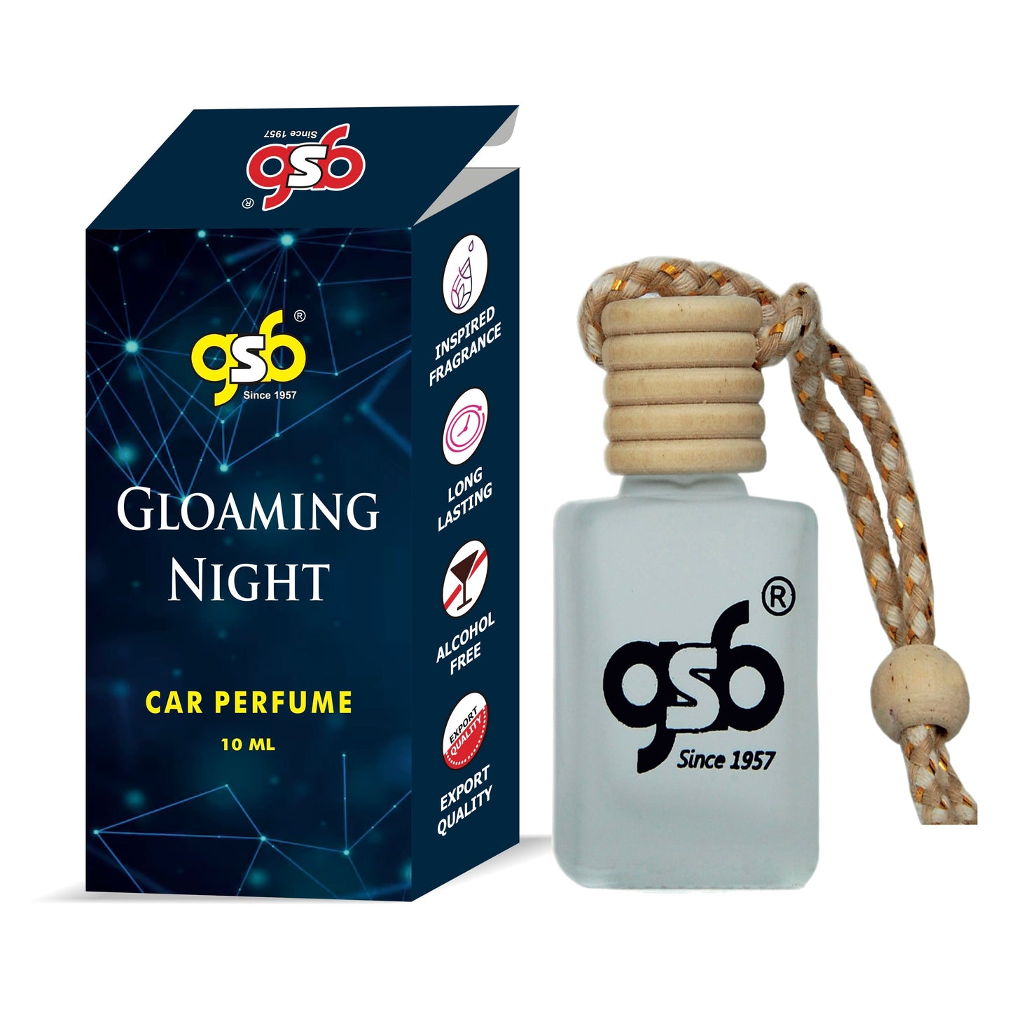 GSB Gloaming Night Hanging Car Air Freshener Inspired From Gcci Gloaming Night | Natural Fragrance In Glass Bottle With Wooden Diffuser Lid | 10 Ml