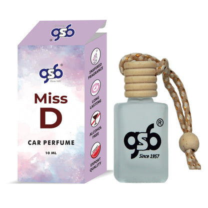 GSB Miss D Hanging Car Air Freshener Inspired From Doir Miss D | Natural Fragrance In Glass Bottle With Wooden Diffuser Lid | 10 Ml