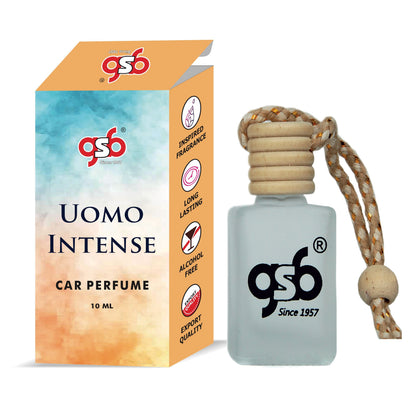 GSB Uomo Intense Hanging Car Air Freshener Inspired From Valentine Uomo Intense | Natural Fragrance In Glass Bottle With Wooden Diffuser Lid | 10 Ml