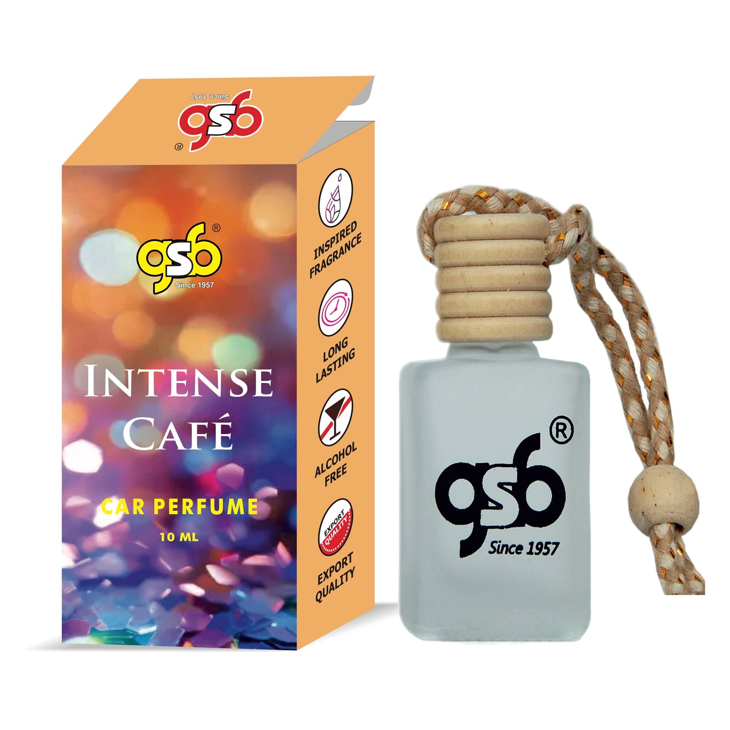 GSB Intense Cafe Hanging Car Air Freshener Inspired From Montail Intense Cafe | Natural Fragrance In Glass Bottle With Wooden Diffuser Lid | 10 Ml