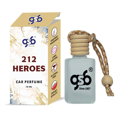 GSB 212 Heroes Hanging Car Air Freshener Inspired From Craolina Hrrera 212 Heroes | Natural Fragrance In Glass Bottle With Wooden Diffuser Lid | 10 Ml