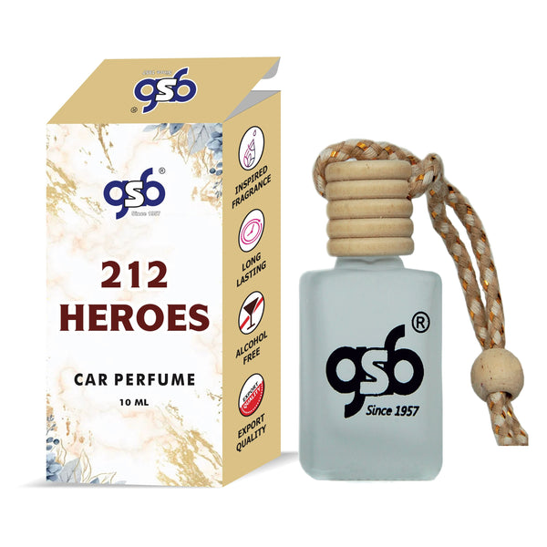 GSB 212 Heroes Hanging Car Air Freshener Inspired From Craolina Hrrera 212 Heroes | Natural Fragrance In Glass Bottle With Wooden Diffuser Lid | 10 Ml