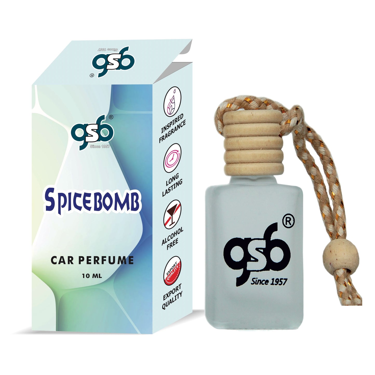 GSB Spicebomb Hanging Car Air Freshener Inspired From Victor Ralf Spicebomb | Natural Fragrance In Glass Bottle With Wooden Diffuser Lid | 10 Ml