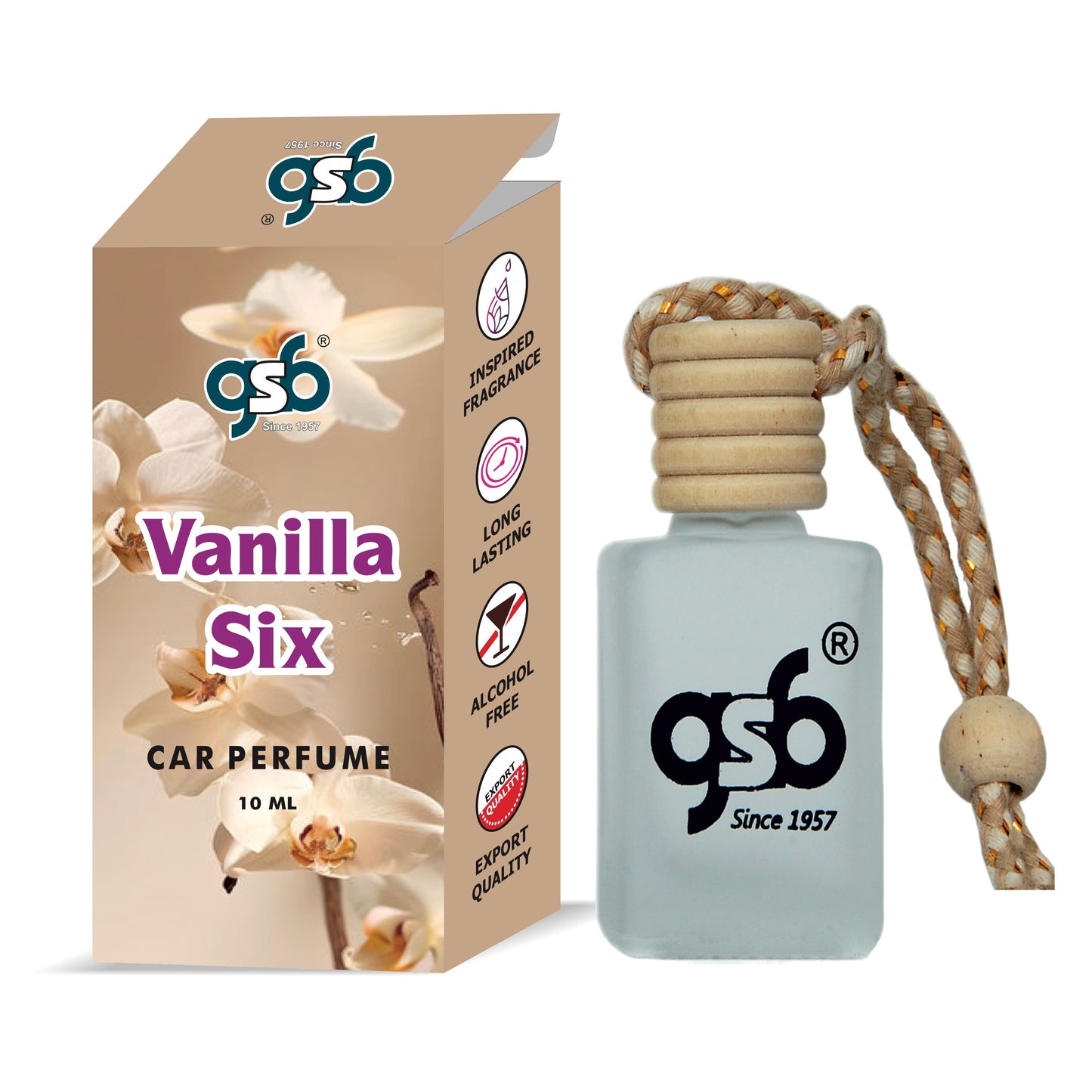 GSB Vanilla Six Hanging Car Air Freshener Inspired From Fom Tord Vanilla Six | Natural Fragrance In Glass Bottle With Wooden Diffuser Lid | 10 Ml