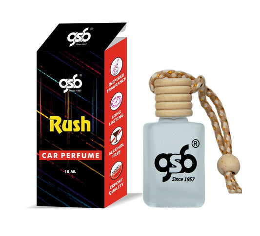 GSB Rush Hanging Car Air Freshener Inspired From Gcci Rush | Natural Fragrance In Glass Bottle With Wooden Diffuser Lid | 10 Ml