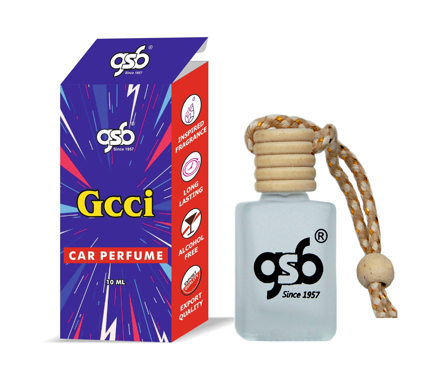 GSB Gcci Hanging Car Air Freshener Inspired From Gcci By Gcci | Natural Fragrance In Glass Bottle With Wooden Diffuser Lid | 10 Ml
