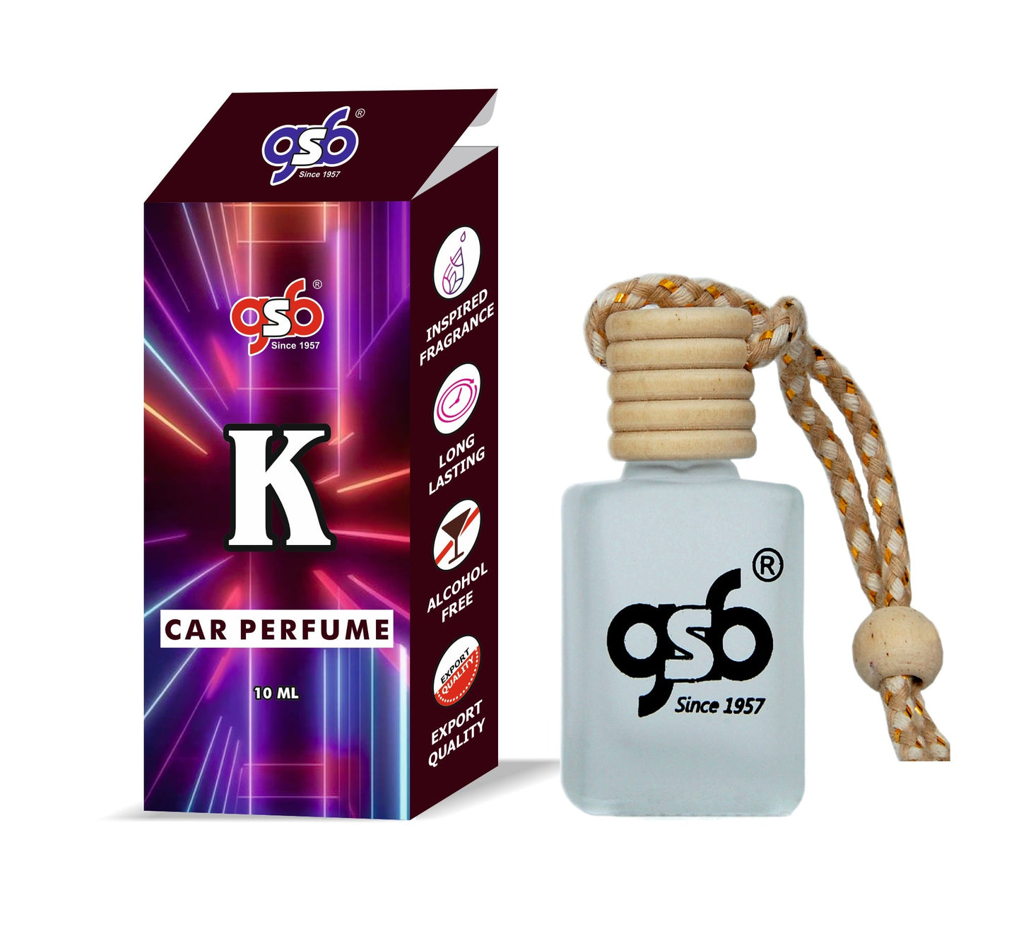GSB K Hanging Car Air Freshener Inspired From Dloce Gbbana K | Natural Fragrance In Glass Bottle With Wooden Diffuser Lid | 10 Ml