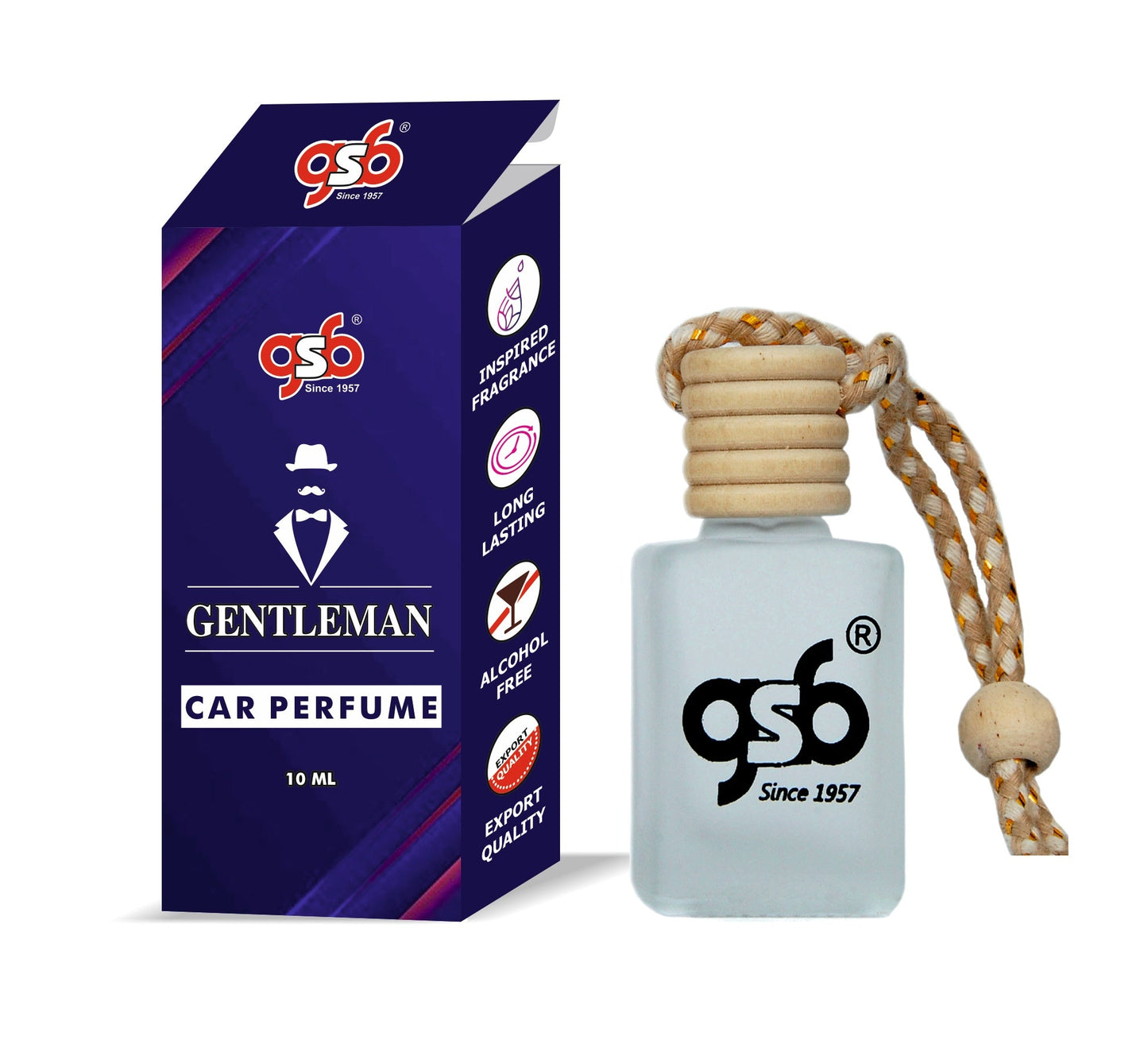 GSB Gentlemen Hanging Car Air Freshener Inspired From Vigenchy Gentlemen | Natural Fragrance In Glass Bottle With Wooden Diffuser Lid | 10 Ml