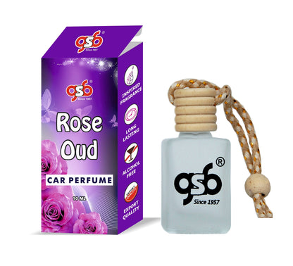 GSB Rose Oud Hanging Car Air Freshener Inspired From Cllian | Natural Fragrance In Glass Bottle With Wooden Diffuser Lid | 10 Ml