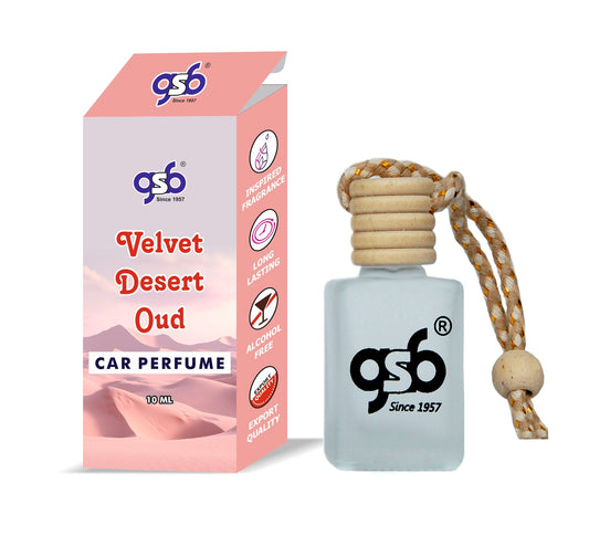 GSB Velvet Desert Oud Hanging Car Air Freshener Inspired From Dloce Gbbana Desert Oud | Natural Fragrance In Glass Bottle With Wooden Diffuser Lid | 10 Ml