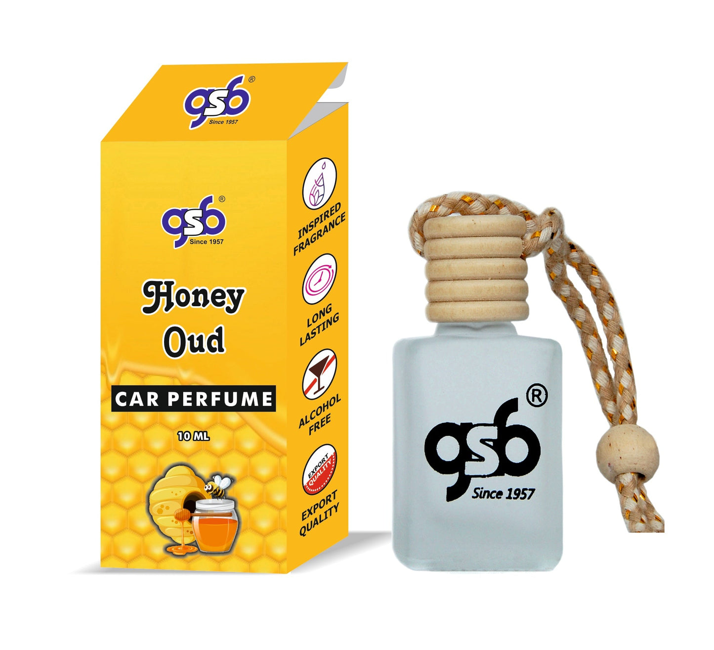 GSB Honey Oud Hanging Car Air Freshener Inspired From Montail Honey Oud | Natural Fragrance In Glass Bottle With Wooden Diffuser Lid | 10 Ml