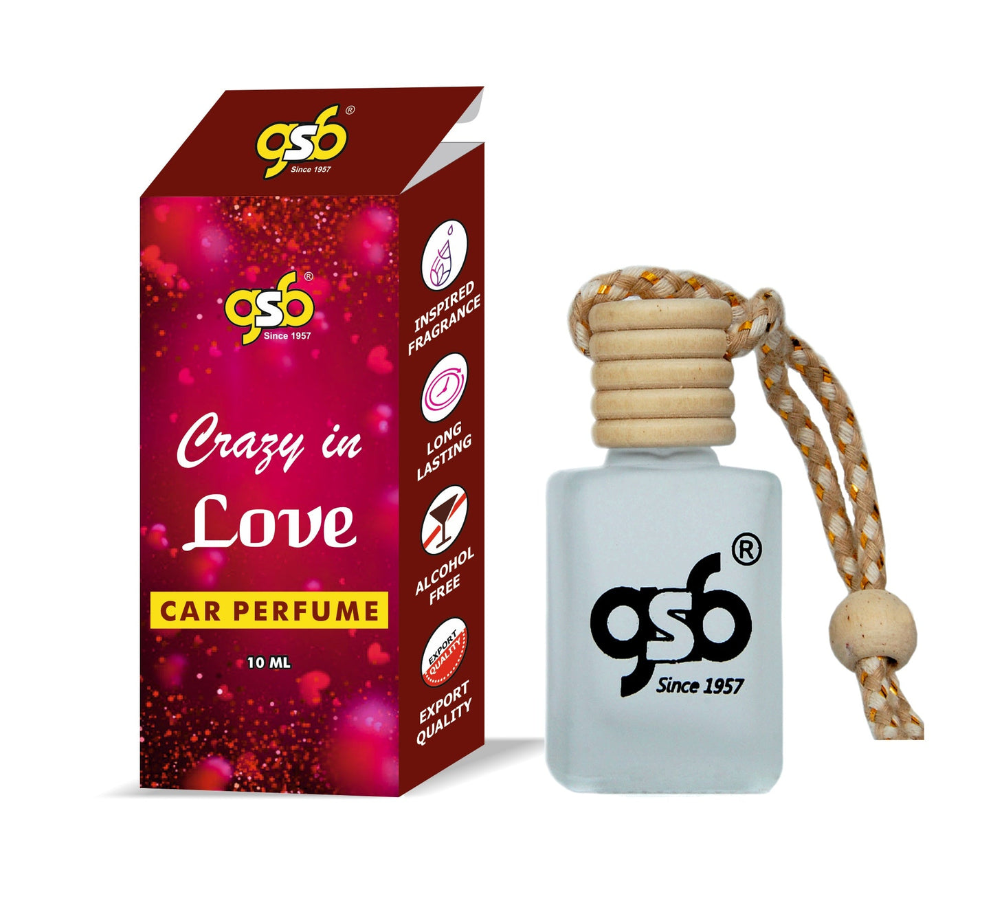GSB Crazy In Love Hanging Car Air Freshener Inspired From Montail Crazy In Love | Natural Fragrance In Glass Bottle With Wooden Diffuser Lid | 10 Ml