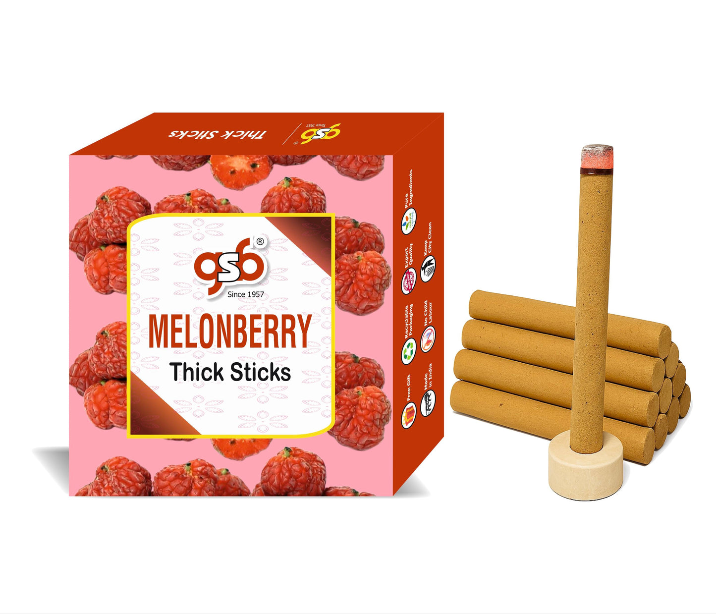 GSB Melonberry Premium Thick Dhoop Sticks with Stand Holder in Box | Dhoop Batti | No Charcoal | No Bamboo