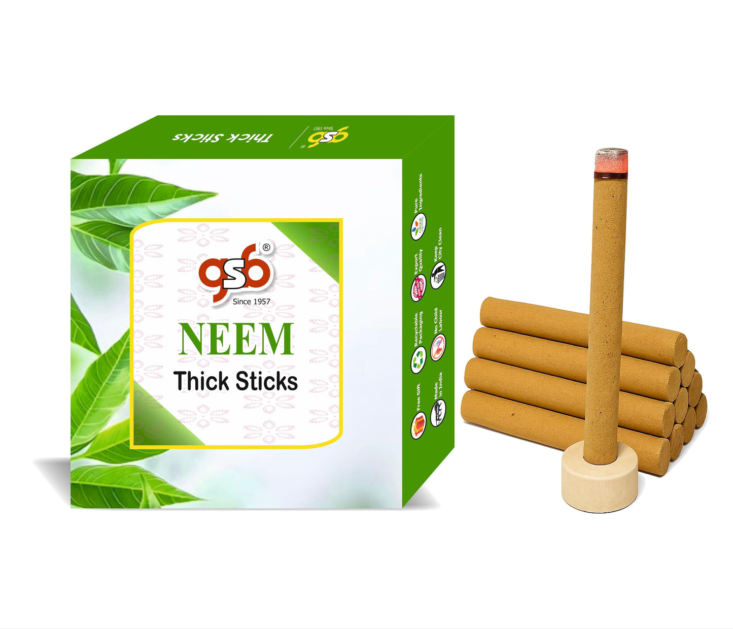GSB Neem Premium Thick Dhoop Sticks with Stand Holder in Box | Dhoop Batti | No Charcoal | No Bamboo