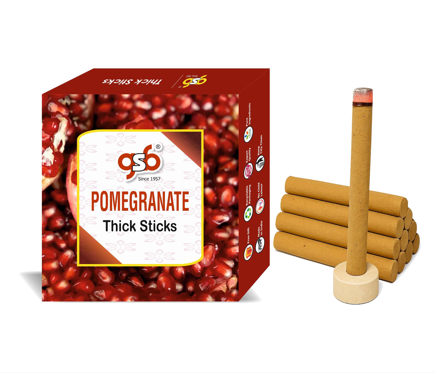 GSB Pomegranate Premium Thick Dhoop Sticks with Stand Holder in Box | Dhoop Batti | No Charcoal | No Bamboo