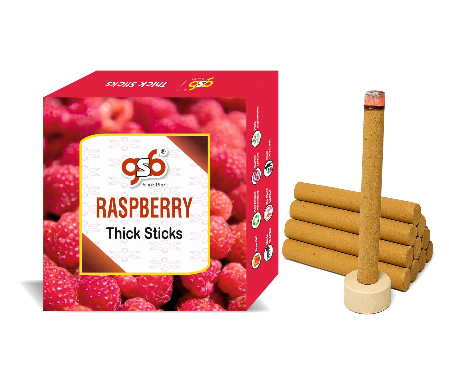 GSB Raspberry Premium Thick Dhoop Sticks with Stand Holder in Box | Dhoop Batti | No Charcoal | No Bamboo