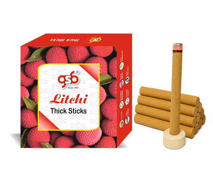 GSB Litchi Premium Thick Dhoop Sticks with Stand Holder in Box | Dhoop Batti | No Charcoal | No Bamboo