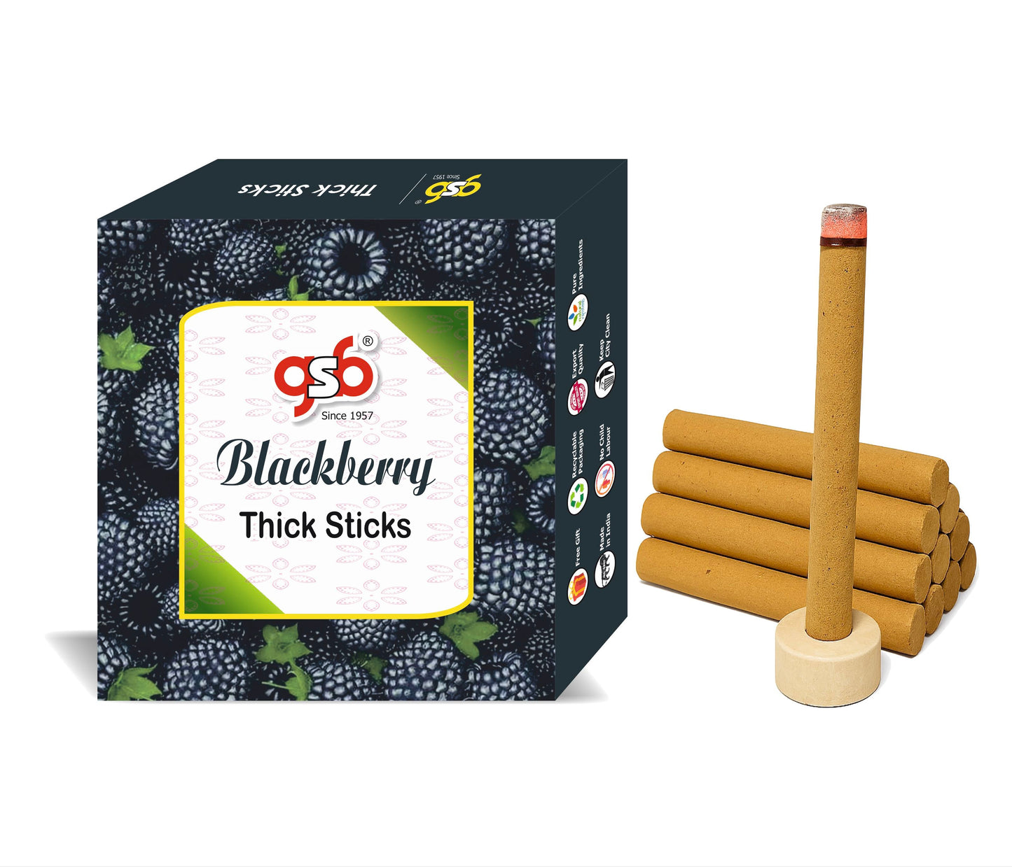 GSB Blackberry Premium Thick Dhoop Sticks with Stand Holder in Box | Dhoop Batti | No Charcoal | No Bamboo