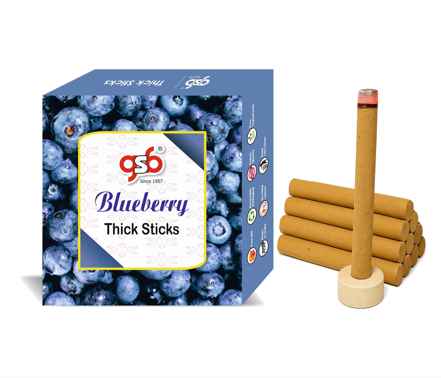 GSB Blueberry Premium Thick Dhoop Sticks with Stand Holder in Box | Dhoop Batti | No Charcoal | No Bamboo