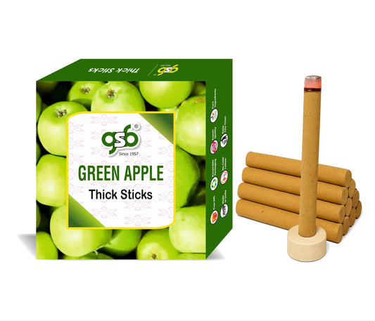 GSB Green Apple Premium Thick Dhoop Sticks with Stand Holder in Box | Dhoop Batti | No Charcoal | No Bamboo