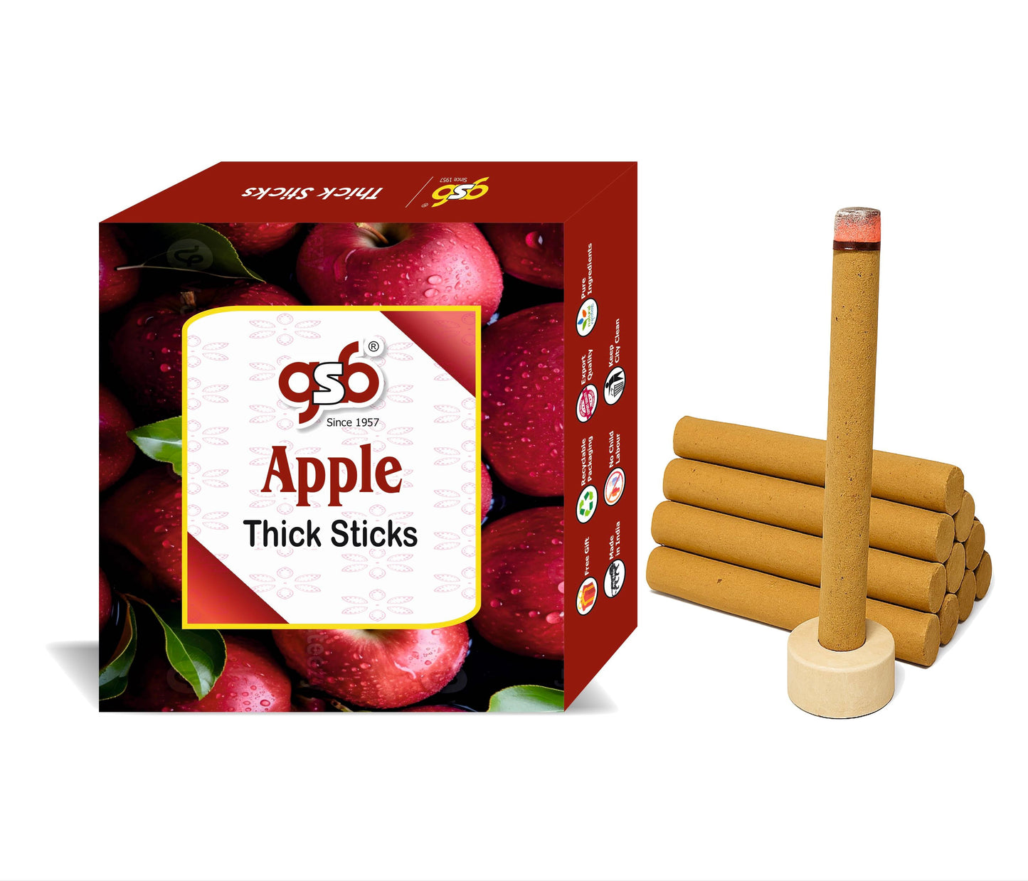 GSB Apple Premium Thick Dhoop Sticks with Stand Holder in Box | Dhoop Batti | No Charcoal | No Bamboo