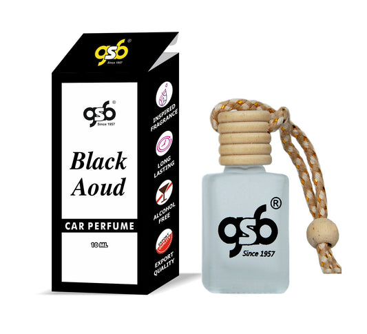 GSB Black Oudh Hanging Car Air Freshener Inspired From Montail Black Oudh | Natural Fragrance In Glass Bottle With Wooden Diffuser Lid | 10 Ml