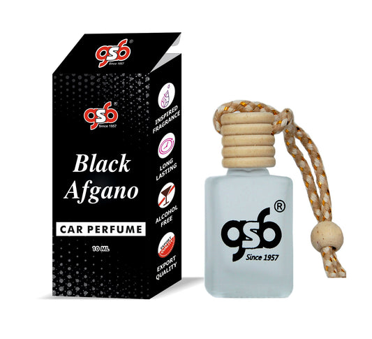 GSB Black Afgano Hanging Car Air Freshener Inspired From Nasamotti Black Afgano | Natural Fragrance In Glass Bottle With Wooden Diffuser Lid | 10 Ml