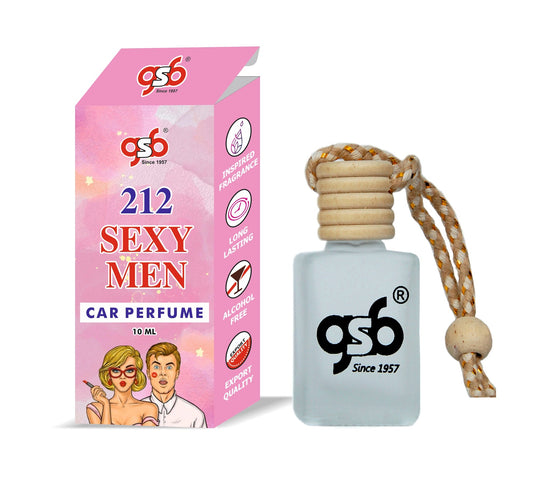 GSB 212 Sexy Hanging Car Air Freshener Inspired From Craolina Hrrera 212 Sexy | Natural Fragrance In Glass Bottle With Wooden Diffuser Lid | 10 Ml