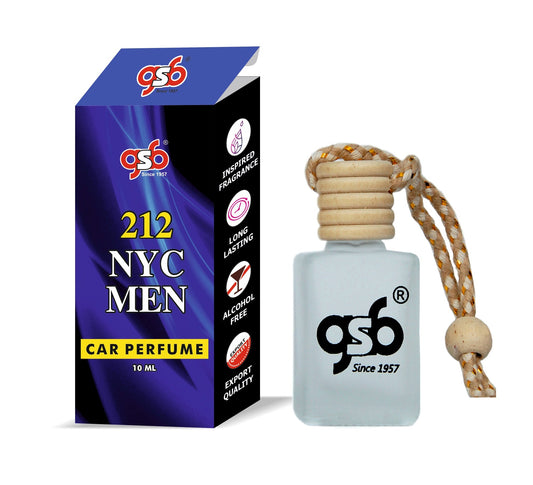 GSB 212 NYC Hanging Car Air Freshener Inspired From Craolina Hrrera 212 NYC | Natural Fragrance In Glass Bottle With Wooden Diffuser Lid | 10 Ml