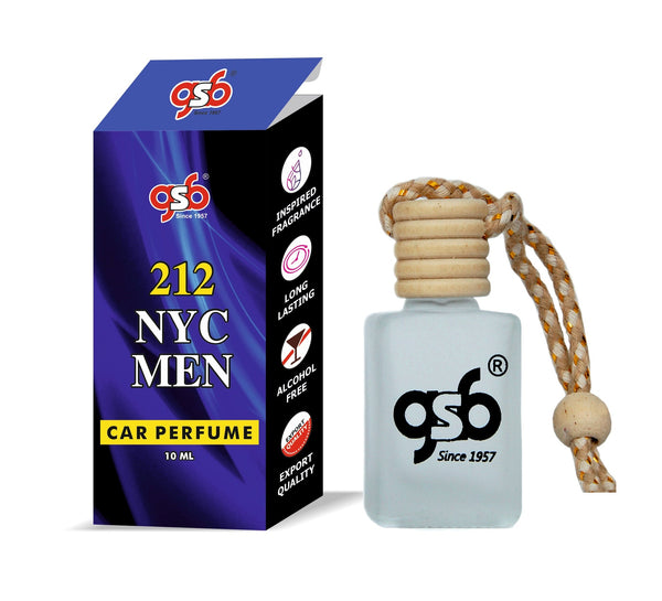GSB 212 NYC Hanging Car Air Freshener Inspired From Craolina Hrrera 212 NYC | Natural Fragrance In Glass Bottle With Wooden Diffuser Lid | 10 Ml