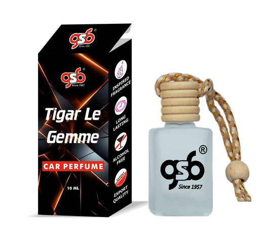 GSB Tigar Hanging Car Air Freshener Inspired From Bulgrai Tiger Le Gemme | Natural Fragrance In Glass Bottle With Wooden Diffuser Lid | 10 Ml