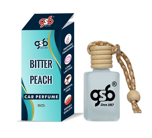 GSB Bitter Peach Hanging Car Air Freshener Inspired From Fom Tord Bitter Peach | Natural Fragrance In Glass Bottle With Wooden Diffuser Lid | 10 Ml