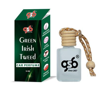 GSB Green Irish Tweed Hanging Car Air Freshener Inspired From Greed Green Irish Tweed | Natural Fragrance In Glass Bottle With Wooden Diffuser Lid | 10 Ml