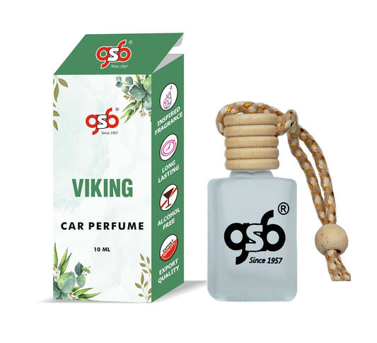 GSB Viking Hanging Car Air Freshener Inspired From Greed Viking | Natural Fragrance In Glass Bottle With Wooden Diffuser Lid | 10 Ml